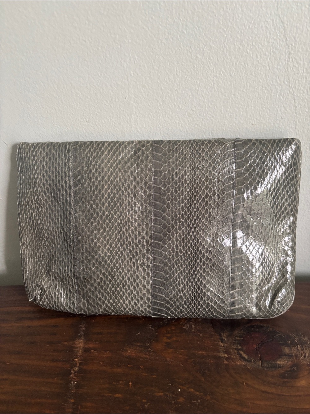 VTG 1980s Genuine Snakeskin Convertible Clutch Bag - Olive Green - Picture 5 of 12